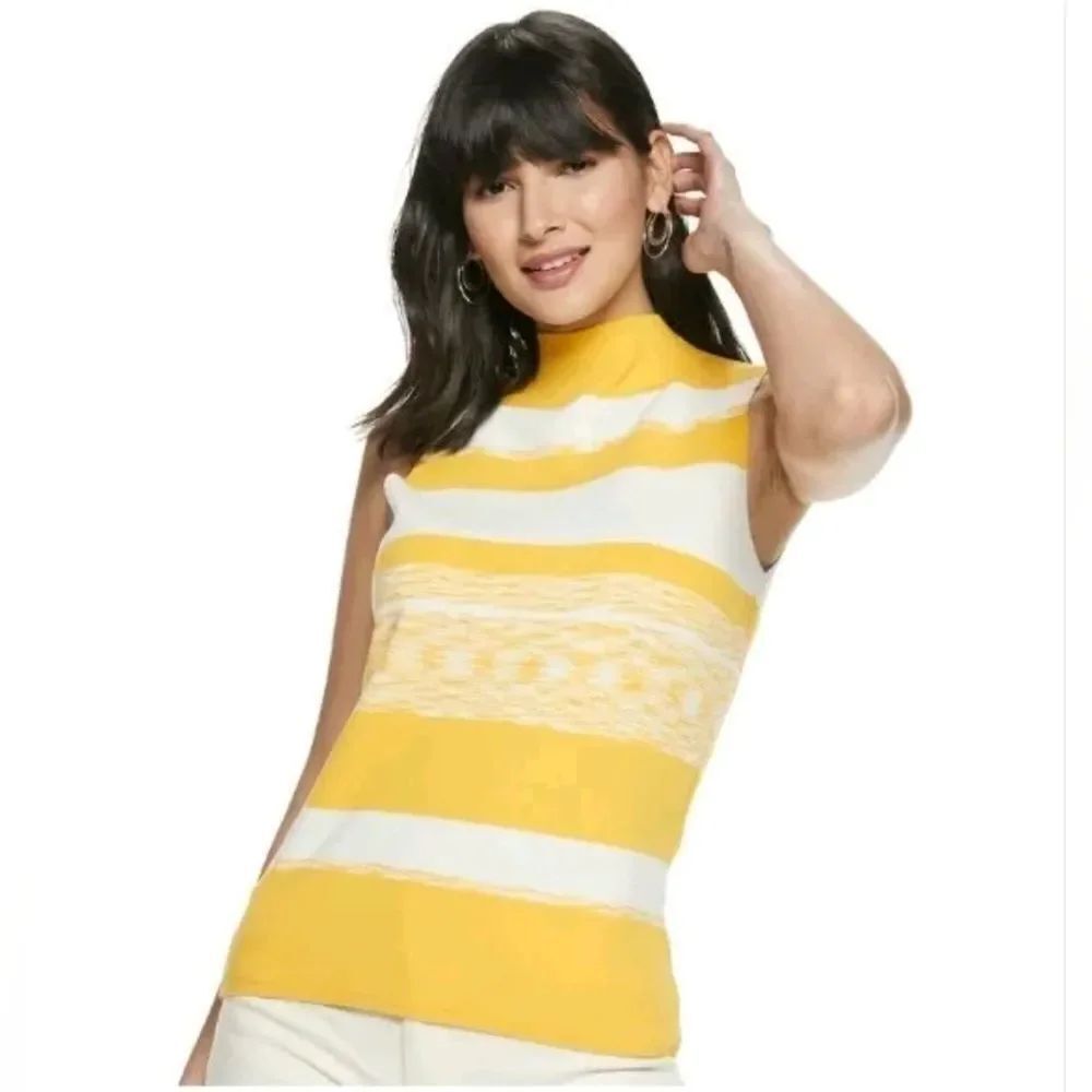 ☔️🔺️Nine West Yellow & White Striped Stretch Fitted Sleeveless Top Medium